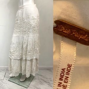 Free People Wilder Tiered White Eyelet Midi Skirt